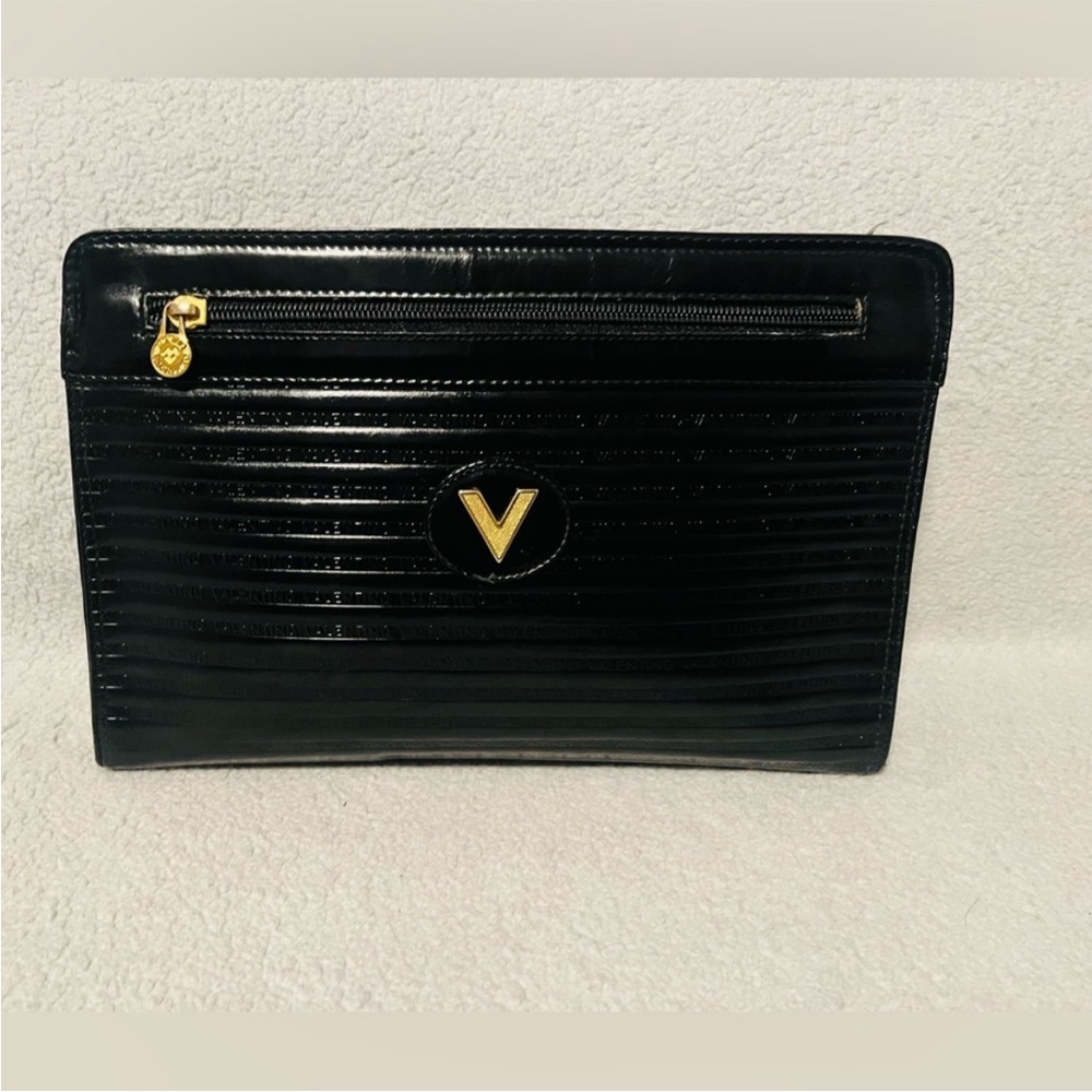 SALE Elegant Valentino Black Embossed clutch with Gold Accents reduced 50$